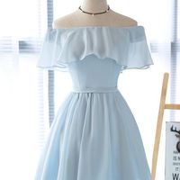 Light Blue Off-the-Shoulder Modest Short Prom Dress,Simple Homecoming Dress,Charming Party Dress,1116 - Thumbnail 1