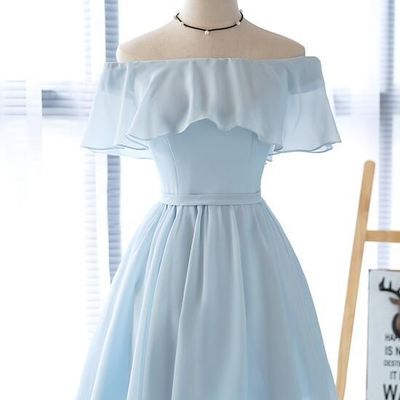 Light blue off-the-shoulder modest short prom dress,simple homecoming dress,charming party dress,1116