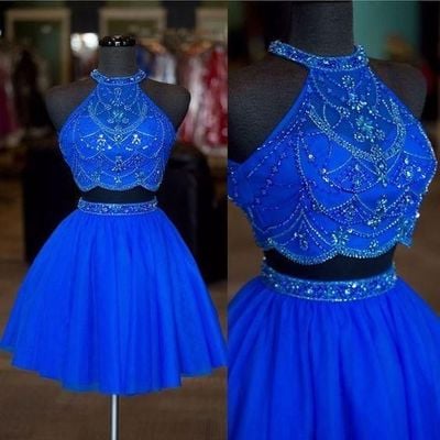 Halter neck two pieces short homecoming dress graduation dresses,dance dress sweet 16 dress,1117