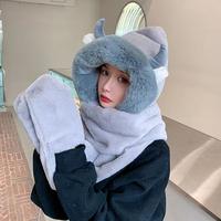 Cute devil horn windproof warm 3-in-1 cap scarf gloves - Thumbnail 2