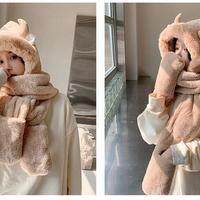 Cute devil horn windproof warm 3-in-1 cap scarf gloves - Thumbnail 3