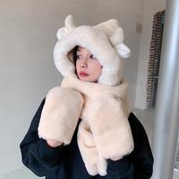 Cute devil horn windproof warm 3-in-1 cap scarf gloves - Thumbnail 1