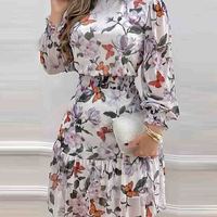 Fashion Long Sleeve Print Dress - Thumbnail 1
