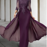 Elegant Sheath 3/4 Sleeves Long Mother of the Bride Dresses with Appliques，569 - Thumbnail 1