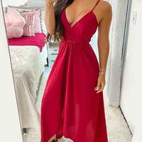 Sling Irregular V-Neck Sleeveless Dress - Thumbnail 2