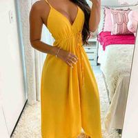 Sling Irregular V-Neck Sleeveless Dress - Thumbnail 1