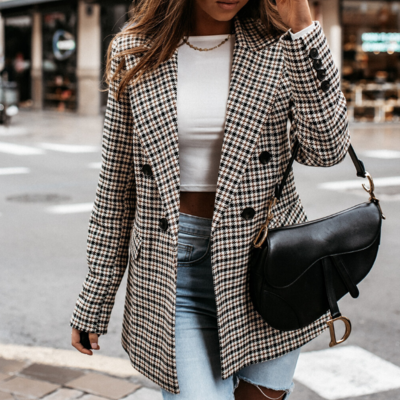 Women's plaid long-sleeved temperament jacket - Thumbnail 4