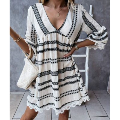 V-neck women's lace loose dress