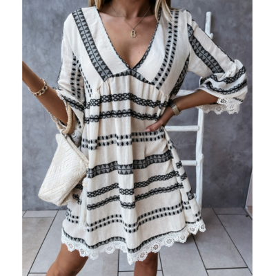 V-Neck Women'S Lace Loose Dress