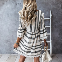 V-Neck Women'S Lace Loose Dress - Thumbnail 3