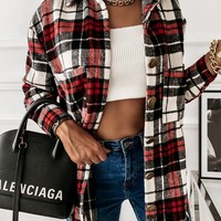 Loose Casual Plaid Long-Sleeved Jacket - Thumbnail 2