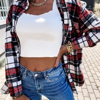Loose Casual Plaid Long-Sleeved Jacket - Thumbnail 3