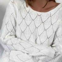 Solid Color V-Neck White Sweater - Thumbnail 1