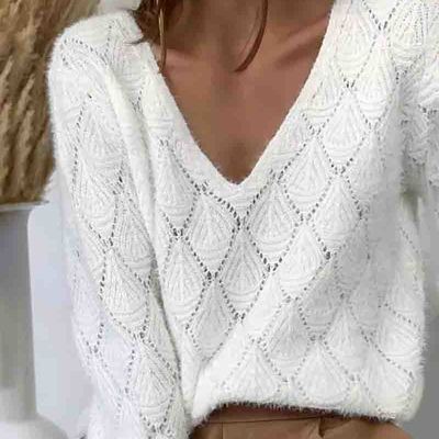 Solid color v-neck white sweater