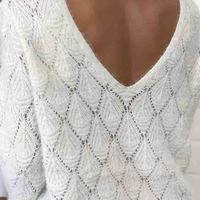 Solid Color V-Neck White Sweater - Thumbnail 2