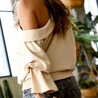 Casual Off-Shoulder Loose Long-Sleeved Top - Thumbnail 1