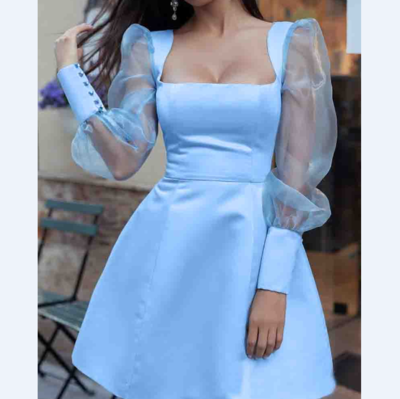 Women Sweet Blue Stitching Dress