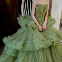 Mermaid Long Green Tulle Prom Dress,Formal Dress - Thumbnail 2