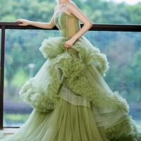Mermaid Long Green Tulle Prom Dress,Formal Dress - Thumbnail 1