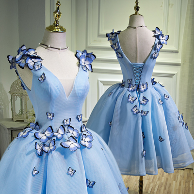 Cute blue short prom dress, homecoming dress - Thumbnail 5