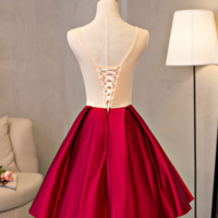 Cute A line lace satin short homecoming dress - Thumbnail 1