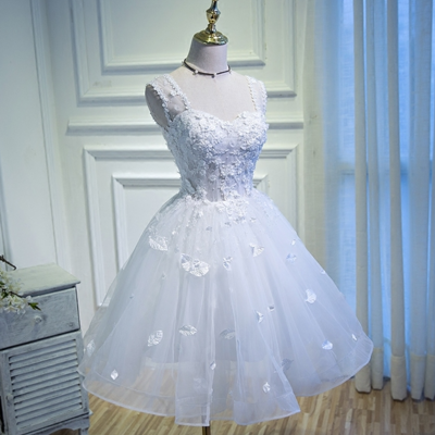 Cute a line lace satin short homecoming dress - Thumbnail 4