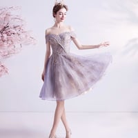 Purple tulle lace short prom dress homecoming dress - Thumbnail 1