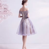 Purple tulle lace short prom dress homecoming dress - Thumbnail 5