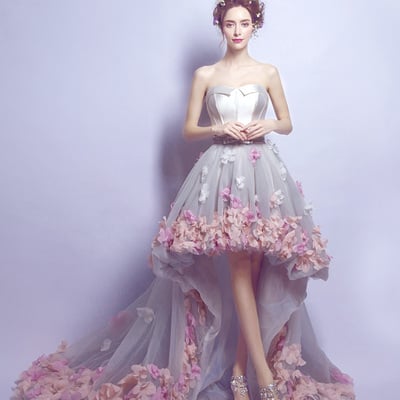 Cute tulle high low prom dress white evening dress - Thumbnail 3