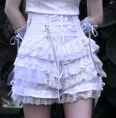 Salvation Gothic Punk Cross Chain White Lace Short Cake Culotte Shorts