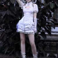 Salvation Gothic Punk Cross Chain White Lace Short Cake Culotte Shorts - Thumbnail 4