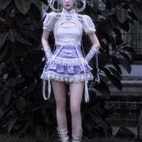 Salvation Gothic Punk Jacquard Buckle White Lace Lace Purple Short Cake Skirt - Thumbnail 5