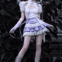 Salvation Gothic Punk Jacquard Buckle White Lace Lace Purple Short Cake Skirt - Thumbnail 1