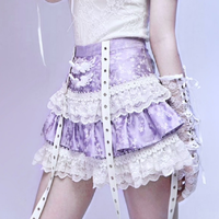 Salvation Gothic Punk Jacquard Buckle White Lace Lace Purple Short Cake Skirt - Thumbnail 7