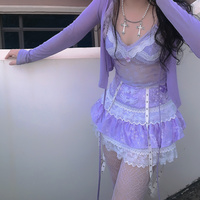 Salvation Gothic Punk Jacquard Buckle White Lace Lace Purple Short Cake Skirt - Thumbnail 9