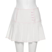 Cute Sweet White Heart Button Pleated Zipper Patchwork High Waisted Mini Skirt Bottoms Aesthetic Casual Summer E-Girl Kawaii Korean Japanese Harajuku - Thumbnail 5