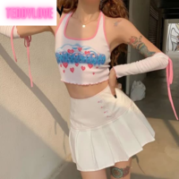 Cute Sweet White Heart Button Pleated Zipper Patchwork High Waisted Mini Skirt Bottoms Aesthetic Casual Summer E-Girl Kawaii Korean Japanese Harajuku - Thumbnail 4