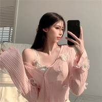 Cute Sweet Butterfly Knit Cardigan V Neck Crop Top Thin Long Sleeve T-shirt Vintage Aesthetic Casual Summer E-Girl Kawaii Korean Japanese Harajuku - Thumbnail 6
