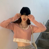 Cute Sexy 2pcs Off Shoulder Hollow Out Crop Top Long Sleeve T-shirt Vintage Punk Goth Aesthetic Casual Summer E-Girl Kawaii Korean Japanese Harajuku - Thumbnail 2