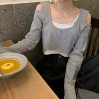 Cute Sexy 2pcs Off Shoulder Hollow Out Crop Top Long Sleeve T-shirt Vintage Punk Goth Aesthetic Casual Summer E-Girl Kawaii Korean Japanese Harajuku - Thumbnail 5