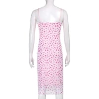 Cute Sexy Pink Floral Long Boho Dress Sleeveless V Neck Lace Trim Bodycon Party Club Beach Summer Vintage Casual E-girl Kawaii Korean - Thumbnail 7