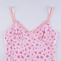 Cute Sexy Pink Floral Long Boho Dress Sleeveless V Neck Lace Trim Bodycon Party Club Beach Summer Vintage Casual E-girl Kawaii Korean - Thumbnail 3