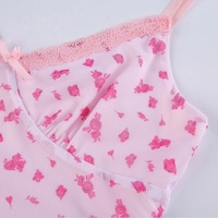 Cute Sexy Pink Floral Long Boho Dress Sleeveless V Neck Lace Trim Bodycon Party Club Beach Summer Vintage Casual E-girl Kawaii Korean - Thumbnail 4