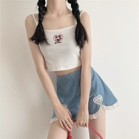 Cute Sweet Heart Lace Cut Out Denim Blue Shorts High Waist Bottoms Vintage Aesthetic Casual Summer E-Girl Kawaii Korean Japanese Harajuku - Thumbnail 2