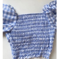 Cute Sexy Blue Plaid Print Bow Ribbon Collar Puff Short Sleeve Shirt Blouse Aesthetic Casual Summer E-Girl Kawaii Korean Japanese Harajuku - Thumbnail 8