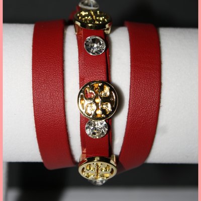 Red leather wrap around bracelet