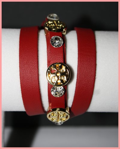Red leather wrap around bracelet