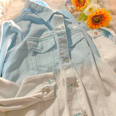 Gradient Color Pocket Denim Jacket