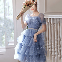 Blue tulle short A line prom dress homecoming dress - Thumbnail 2