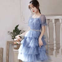 Blue tulle short A line prom dress homecoming dress - Thumbnail 1
